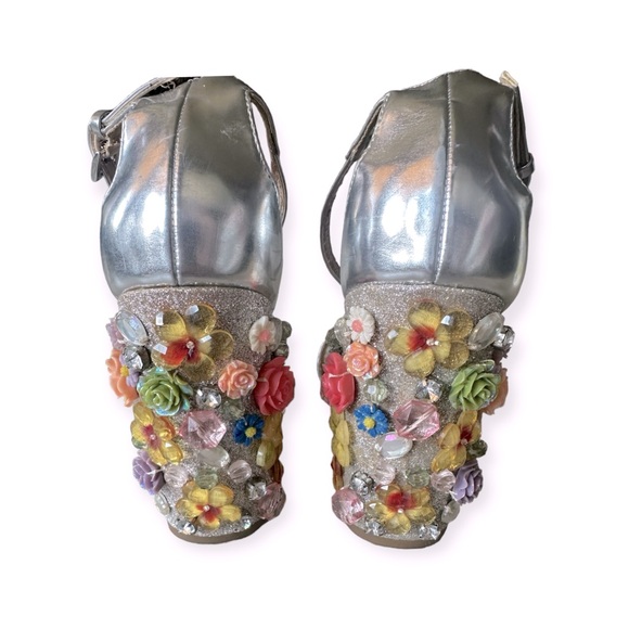 Asos Silver Open Toe Sandal with Floral Embellished Heel. Size 8. - Picture 2 of 4